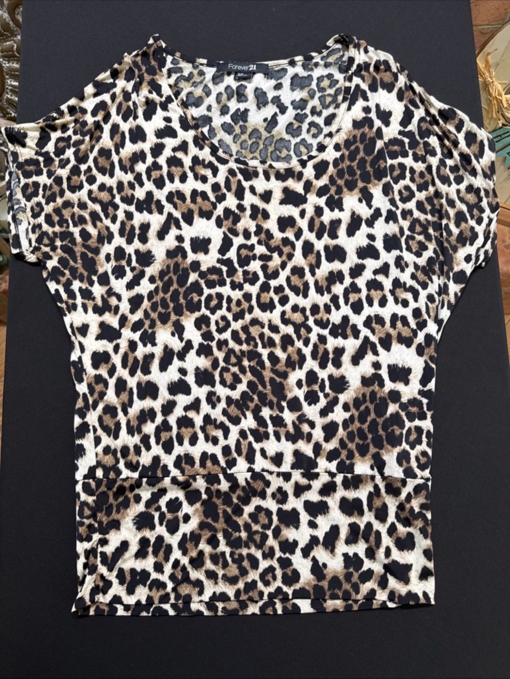 Forever 21 Leopard Print Short Sleeve Tee - Cream, Brown & Black